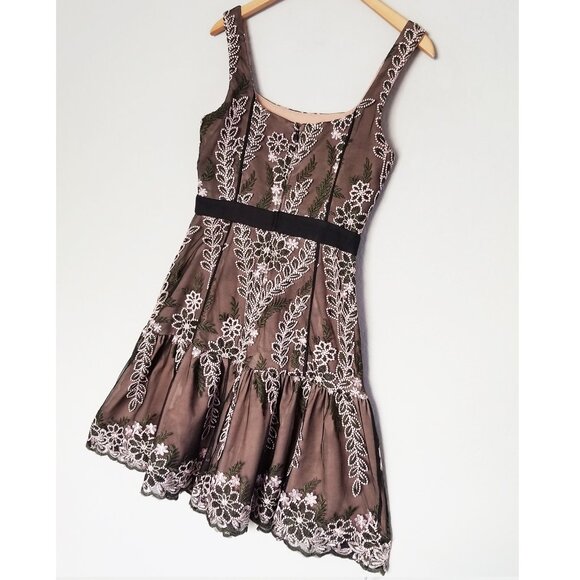 Harlyn Lace Overlay Floral Embroidered Fit Flared Dress S Square Neck Scallop - Picture 16 of 16